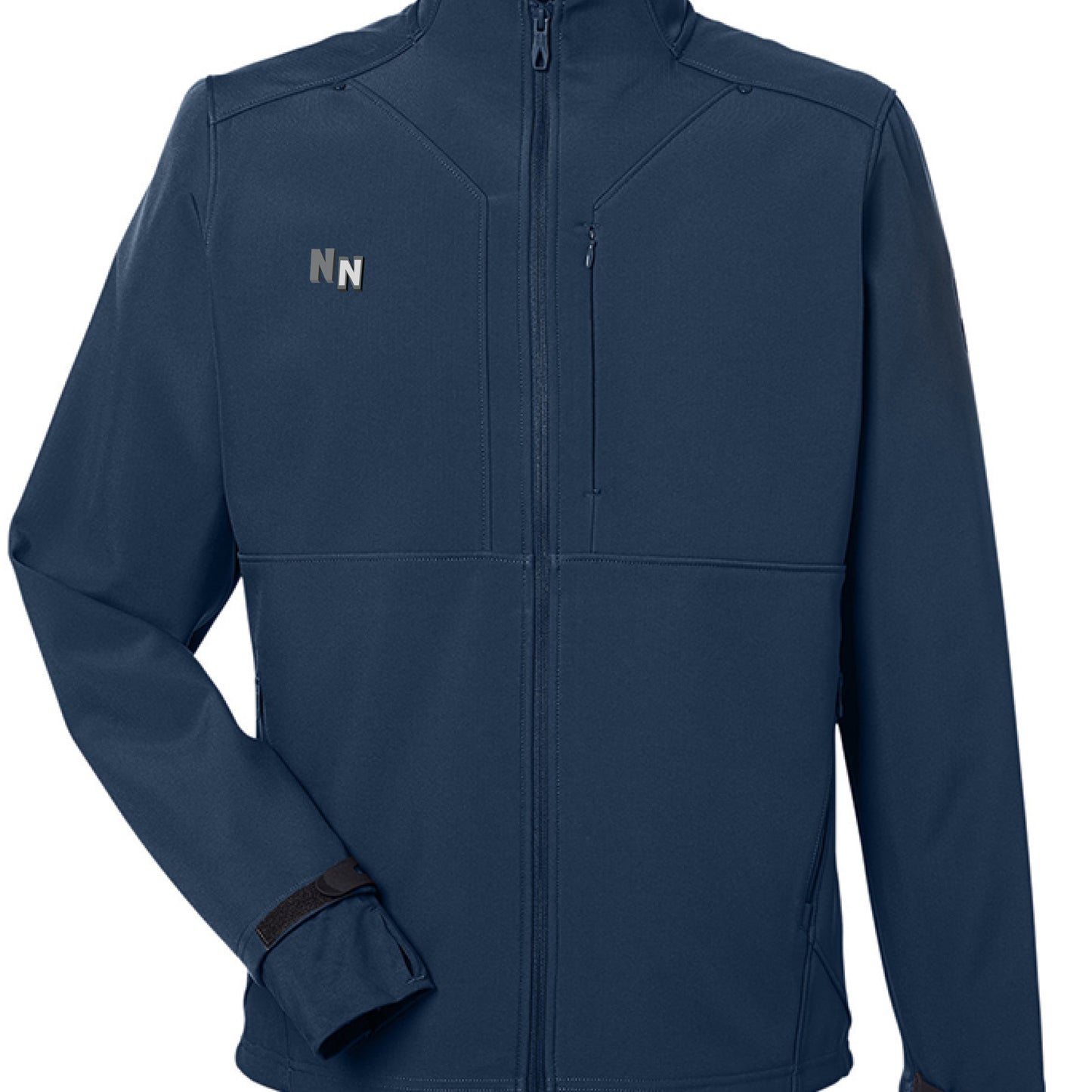 Navy blue softshell jacket with zip front and NN logo on chest